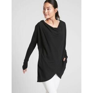ATHLETA PURANA WRAP BLACK HOODIE SWEATSHIRT TUNIC MEDIUM